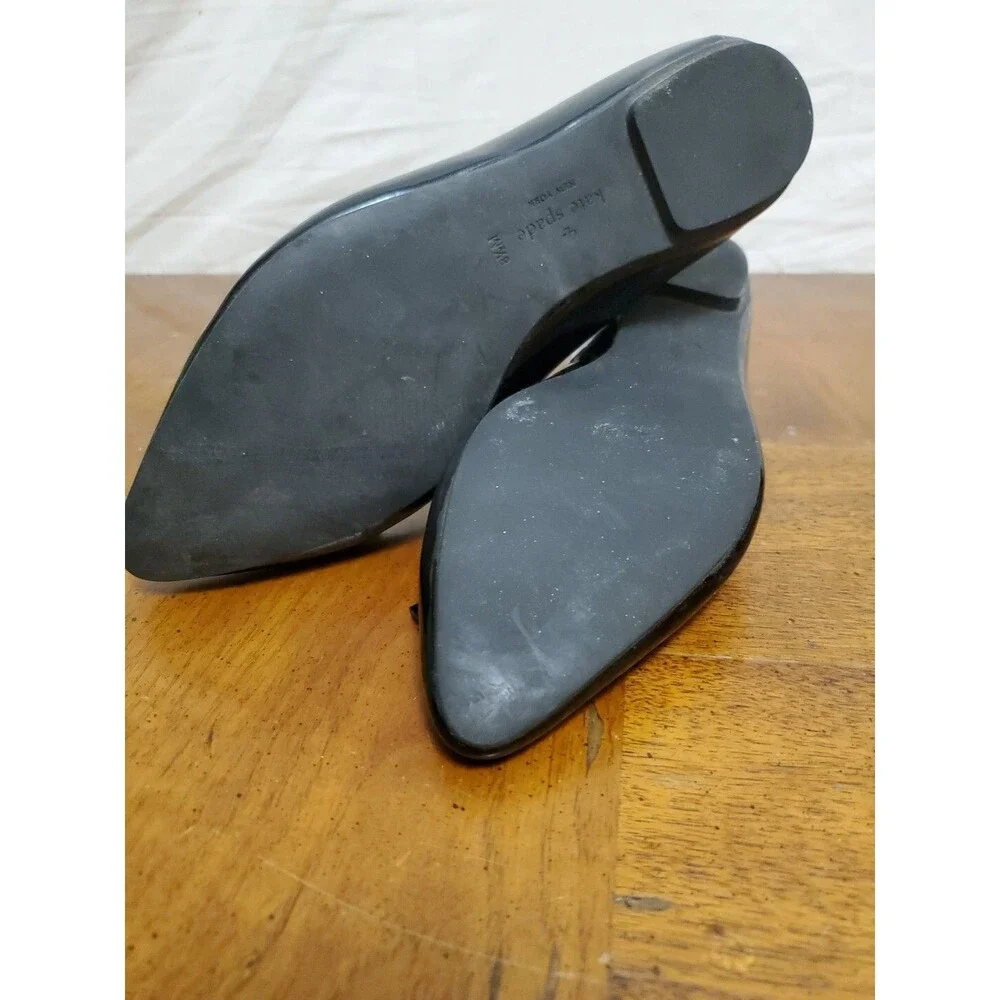 Kate Spade New York Eleni Flex Black Patent Leather Flat Ballet Shoes Bow Sz 8.5